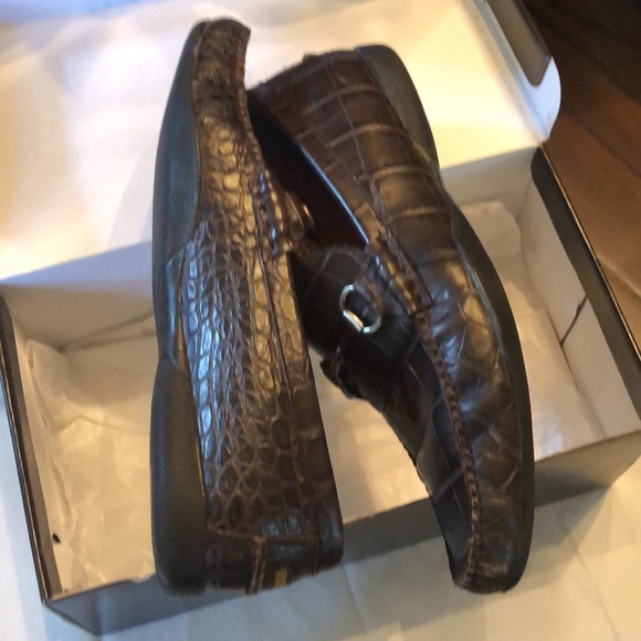 Peter Millar Croc emboss leather equestrian toggle bit detail comfy loafers+box - Picture 5 of 10